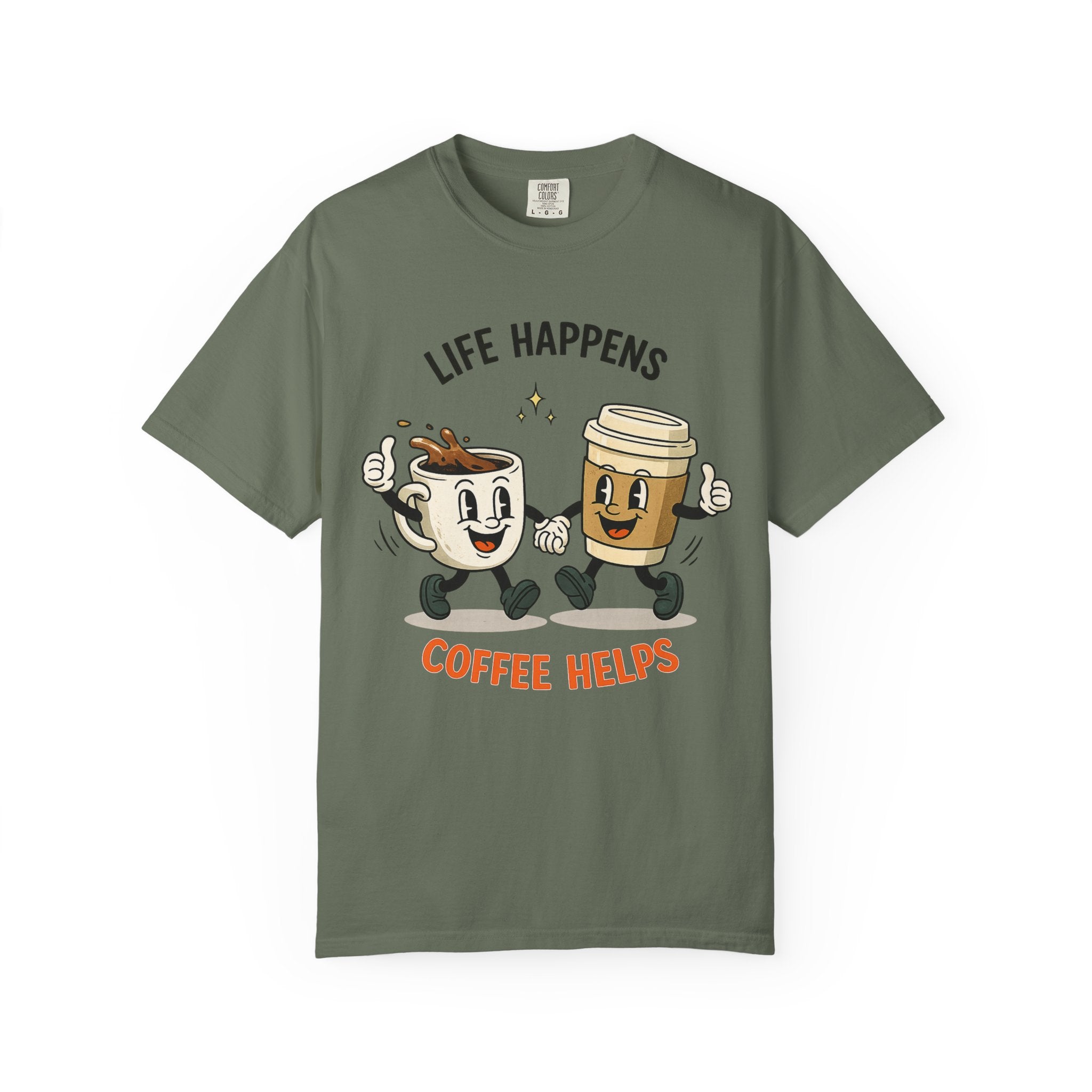 Life Happens Coffee Helps T-Shirt — Retro Coffee Graphic Tee for Women | Gift for Coffee Lovers