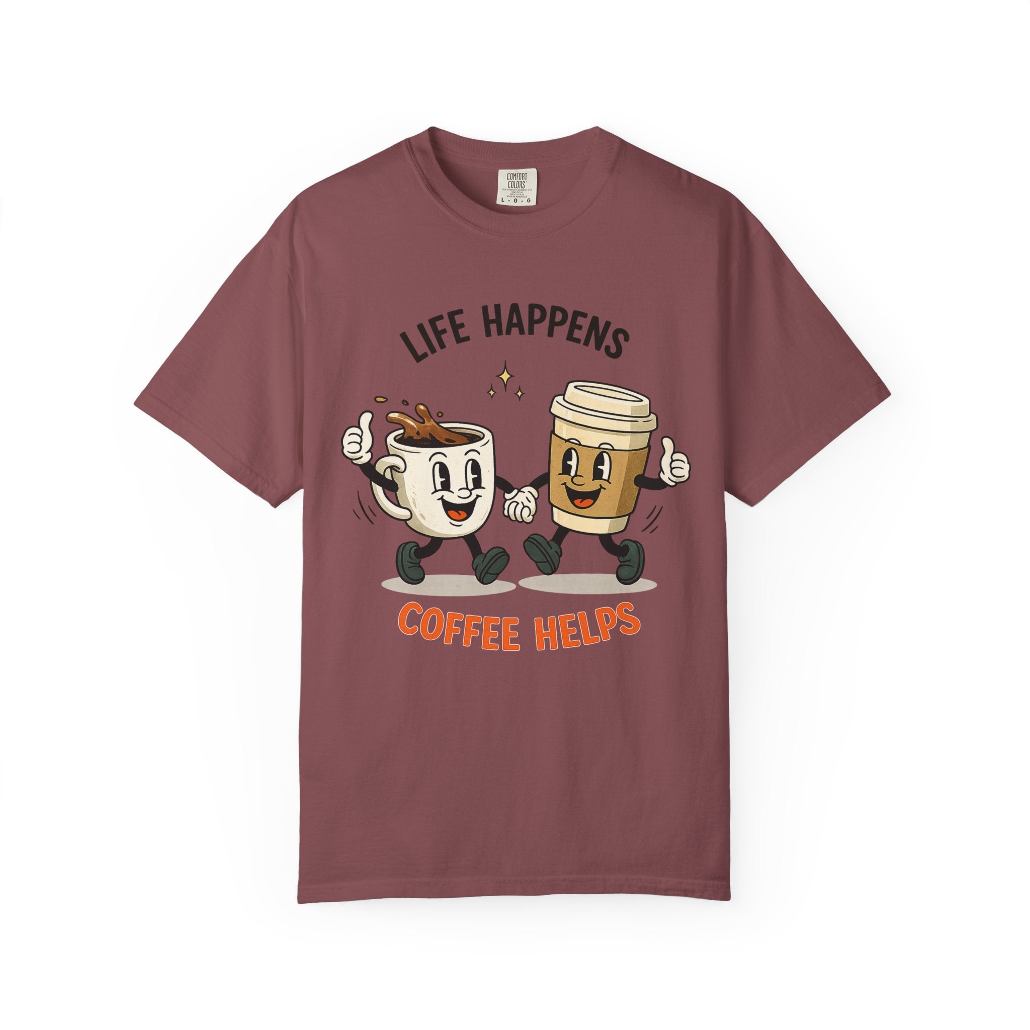 Life Happens Coffee Helps T-Shirt — Retro Coffee Graphic Tee for Women | Gift for Coffee Lovers
