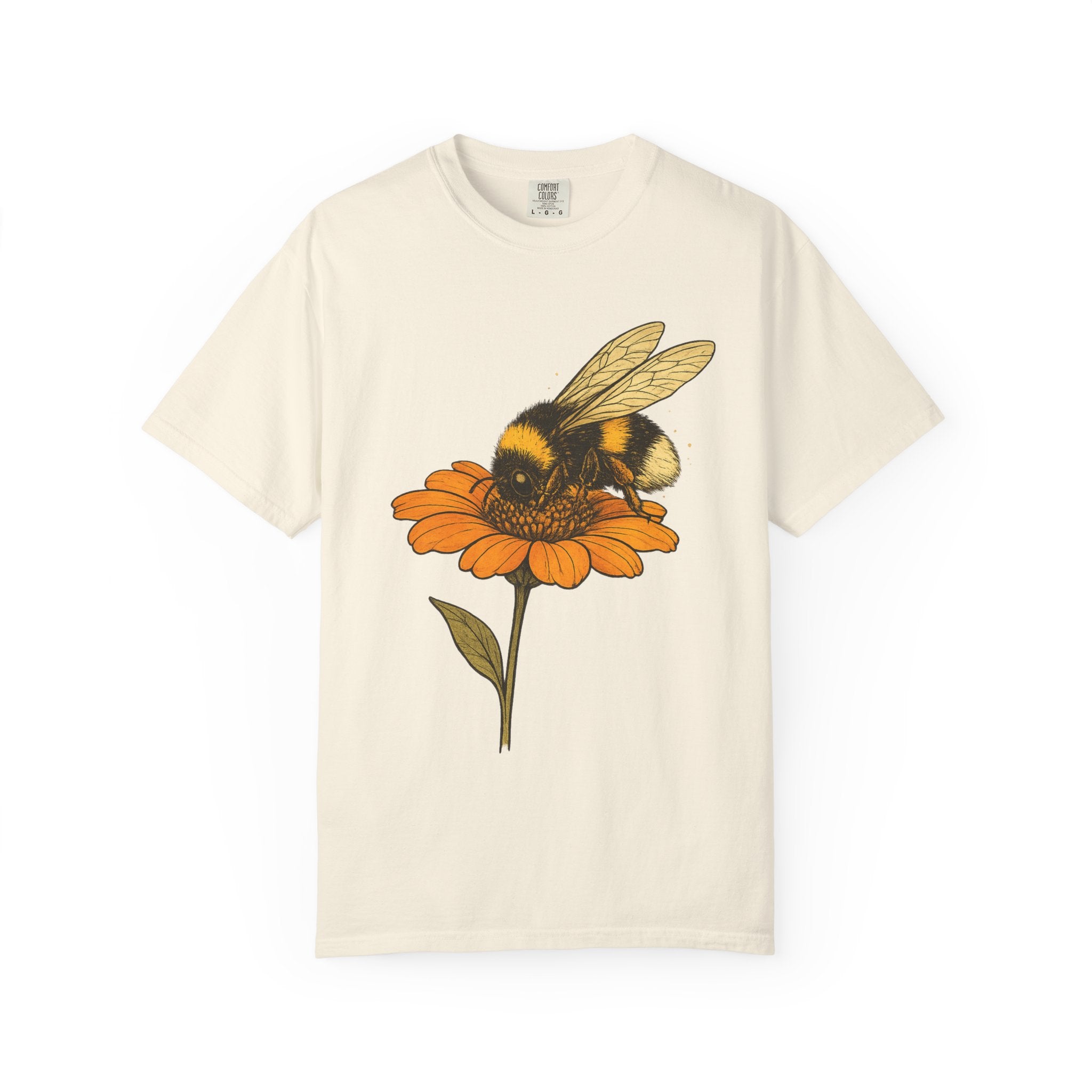 Bee on Orange Flower T-Shirt — Vintage Botanical Pollinator Tee