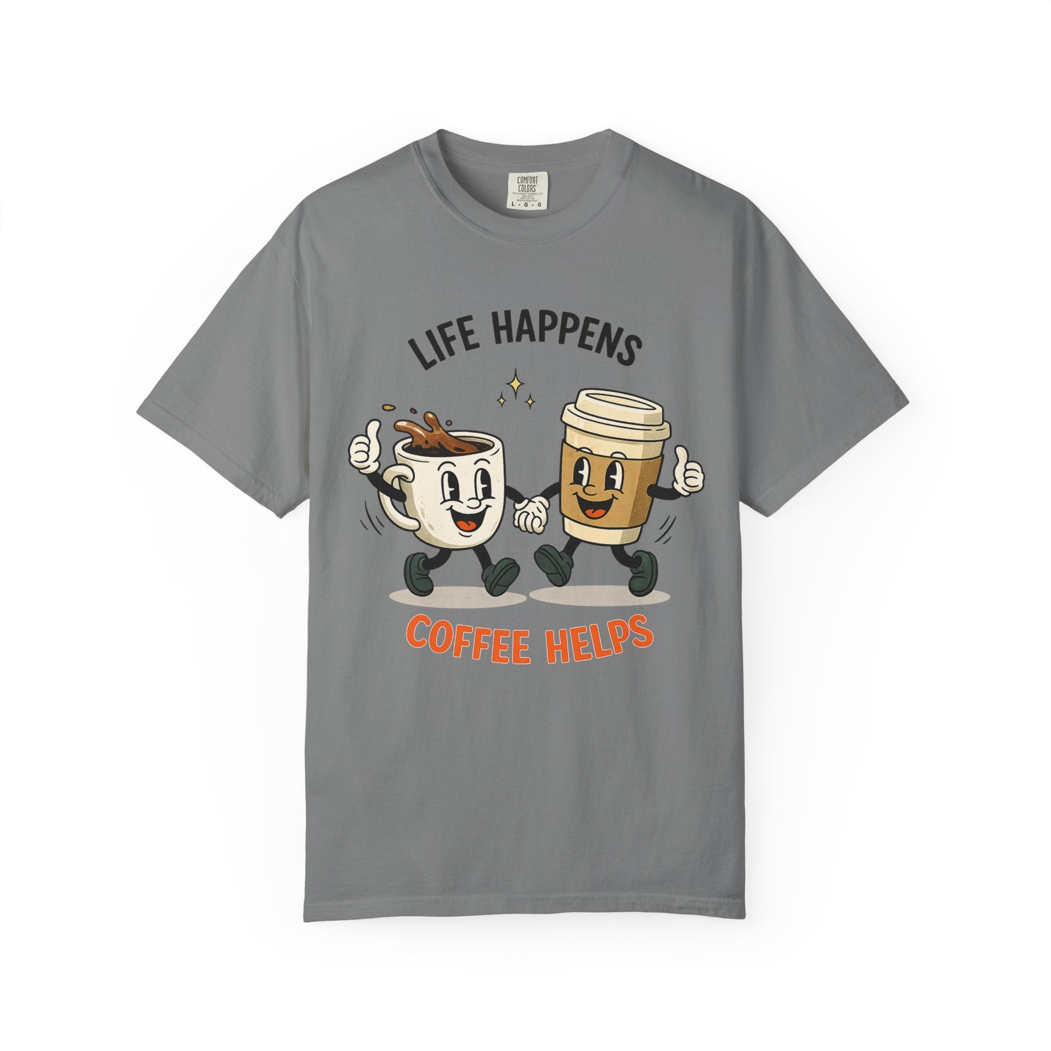 Life Happens Coffee Helps T-Shirt — Retro Coffee Graphic Tee for Women | Gift for Coffee Lovers