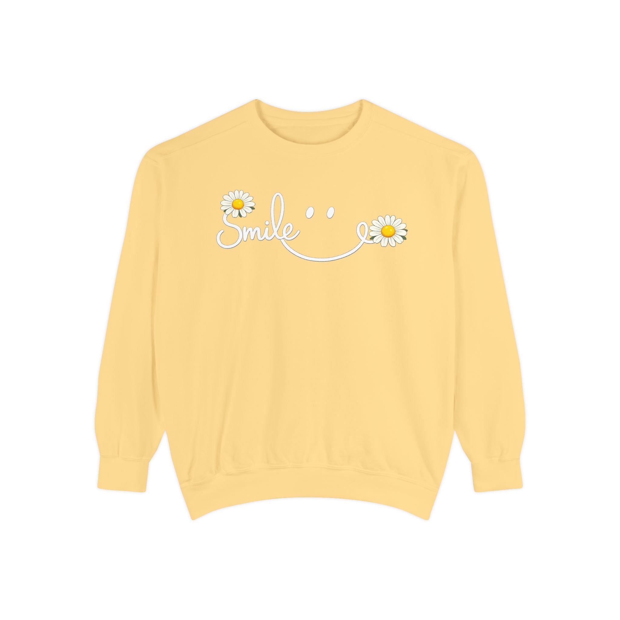 Smile Daisy Sweatshirt spring season — Cozy Yellow Floral Graphic Crewneck
