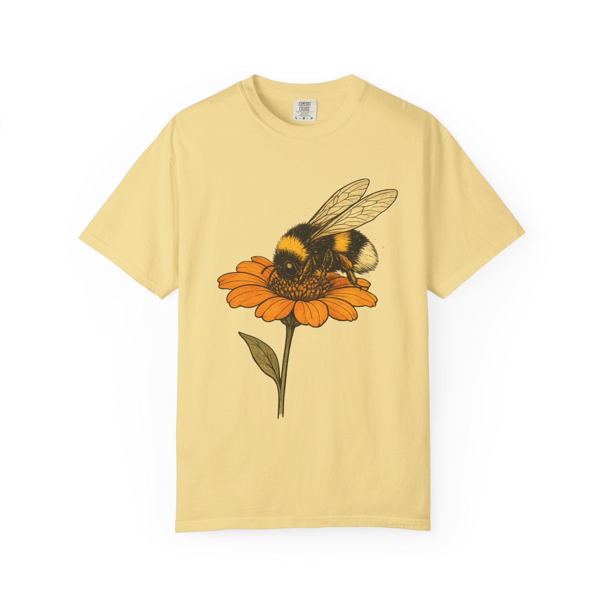 Bee on Orange Flower T-Shirt — Vintage Botanical Pollinator Tee