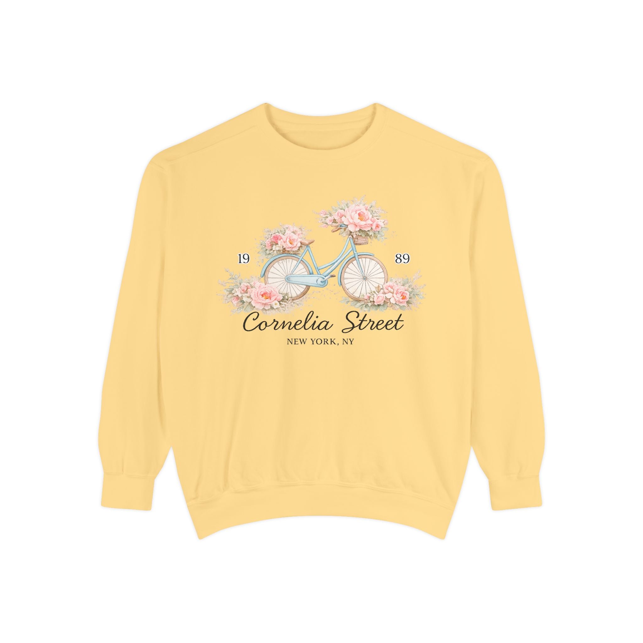 Cornelia Street Vintage Floral Bicycle Sweatshirt – eras Comfort Colors 1566 Butter Crewneck