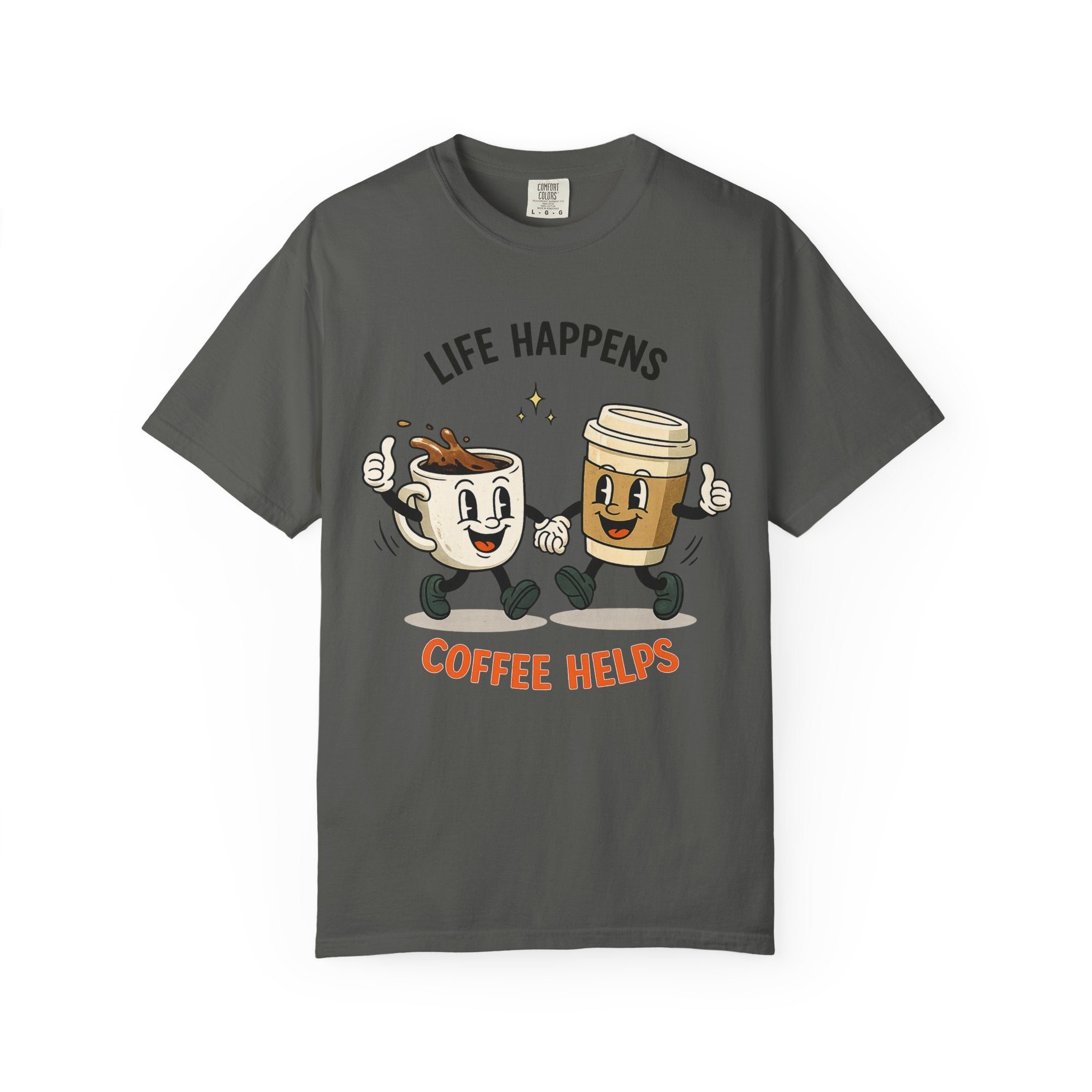 Life Happens Coffee Helps T-Shirt — Retro Coffee Graphic Tee for Women | Gift for Coffee Lovers