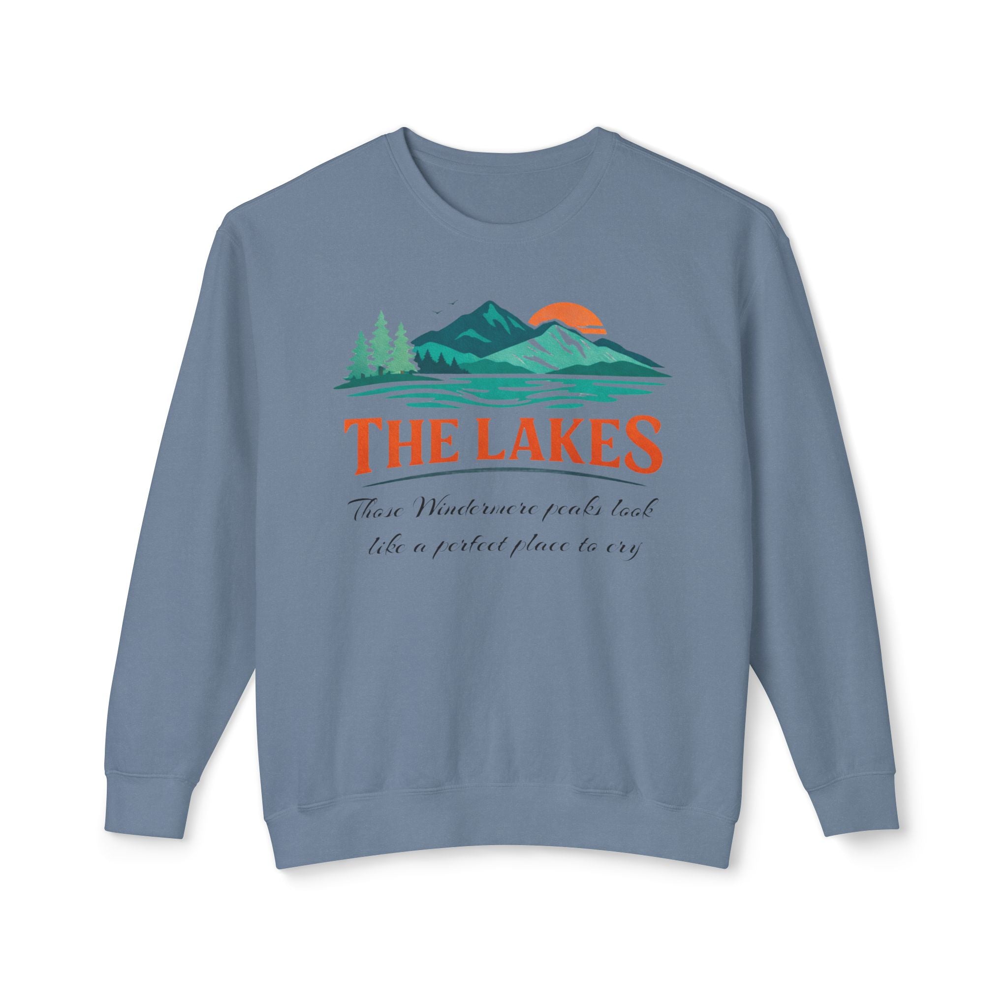 The Lakes Crewneck Sweatshirt — Vintage Mountain & Lake Graphic