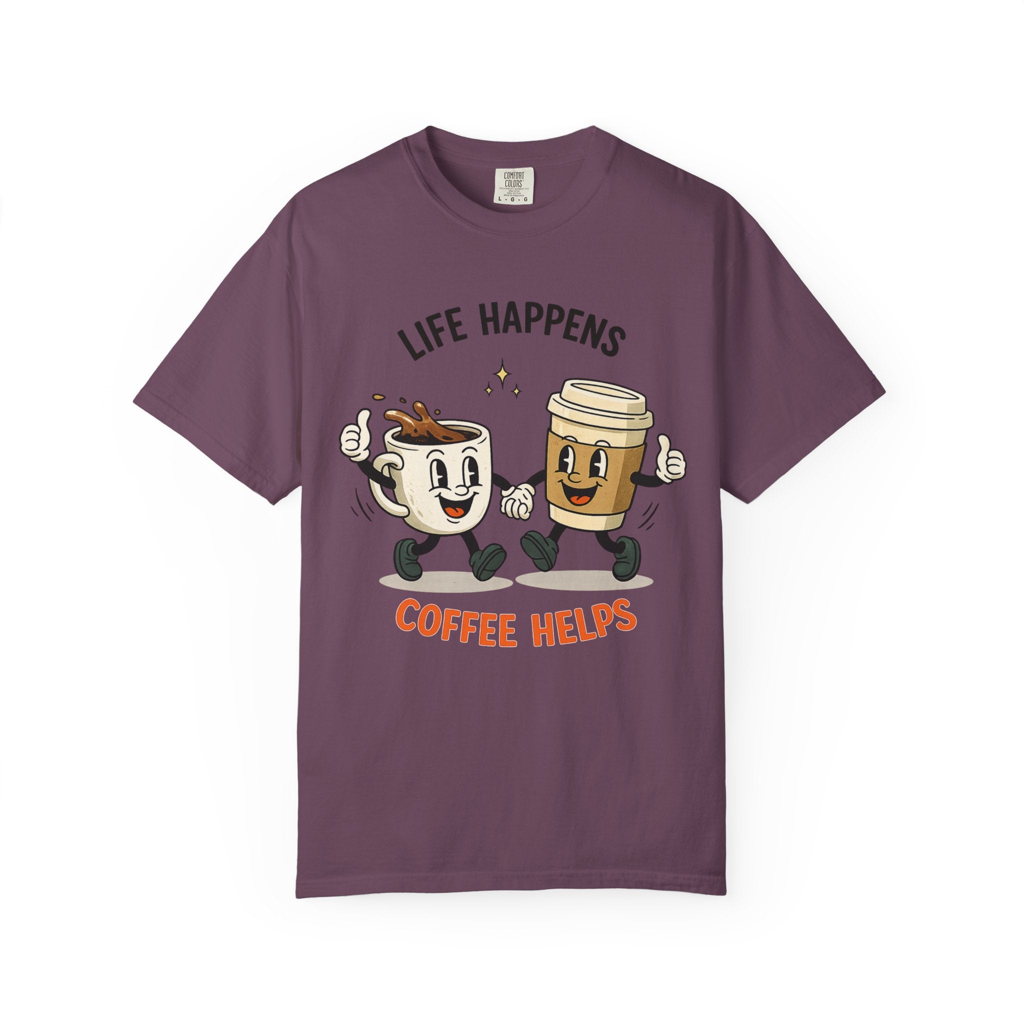 Life Happens Coffee Helps T-Shirt — Retro Coffee Graphic Tee for Women | Gift for Coffee Lovers