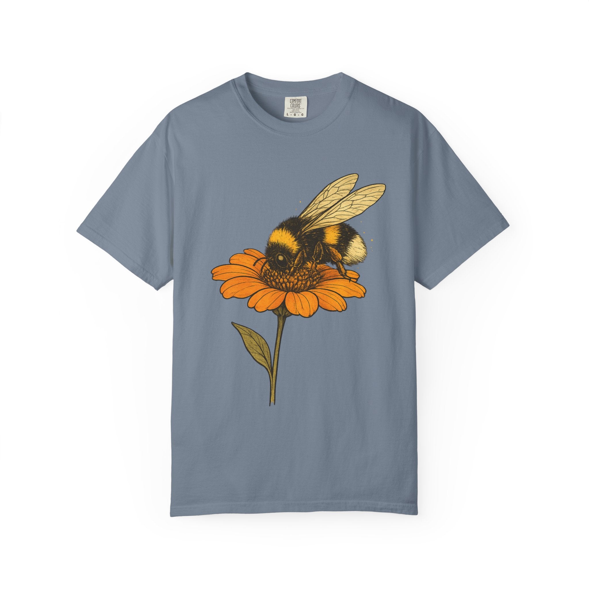 Bee on Orange Flower T-Shirt — Vintage Botanical Pollinator Tee