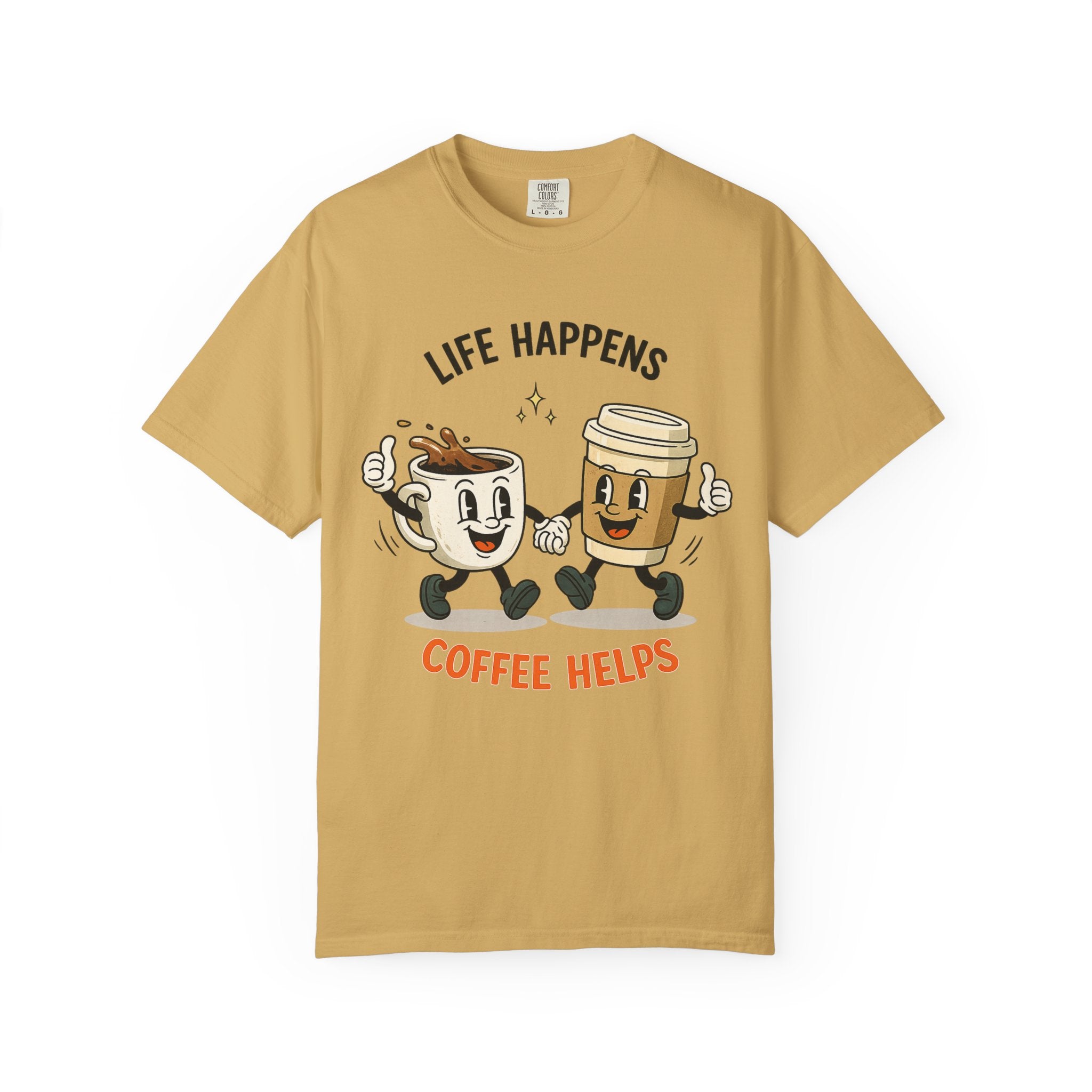 Life Happens Coffee Helps T-Shirt — Retro Coffee Graphic Tee for Women | Gift for Coffee Lovers