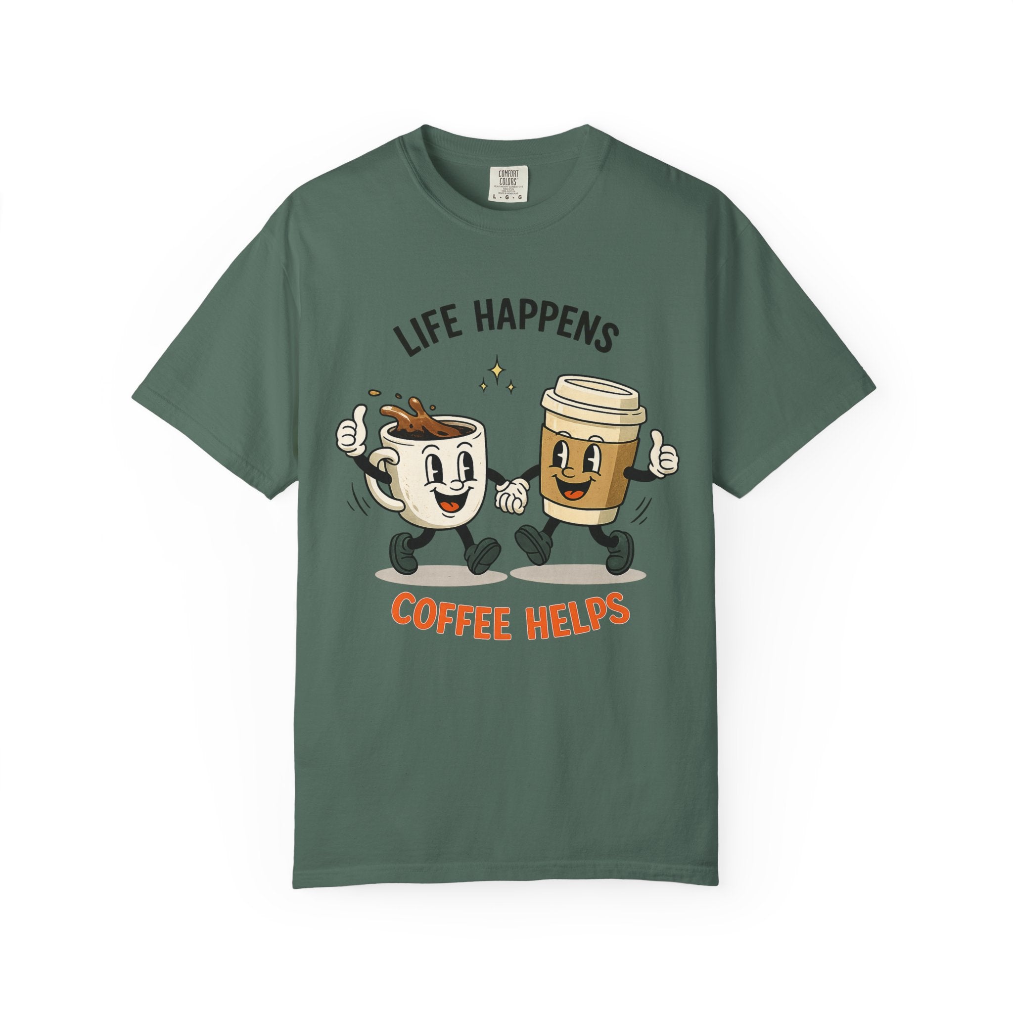 Life Happens Coffee Helps T-Shirt — Retro Coffee Graphic Tee for Women | Gift for Coffee Lovers
