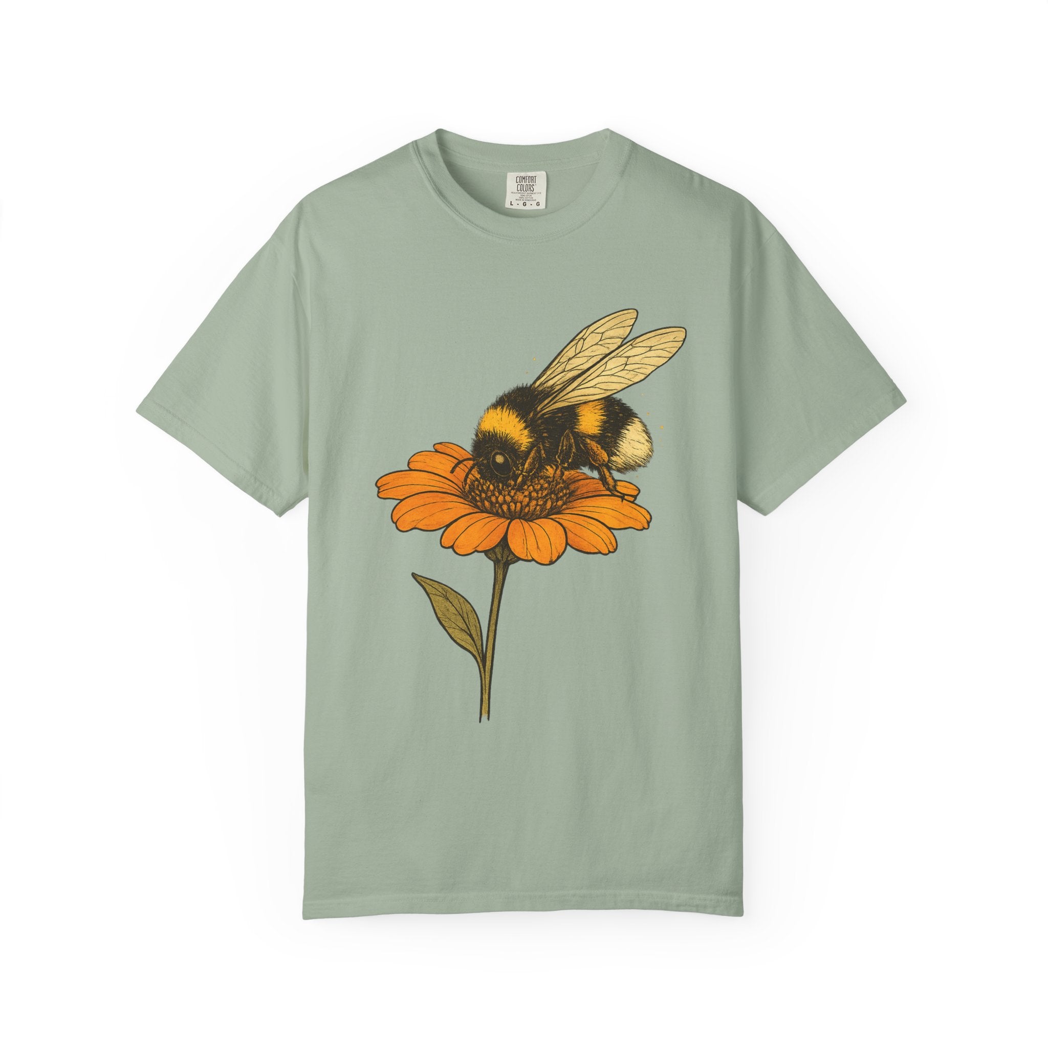 Bee on Orange Flower T-Shirt — Vintage Botanical Pollinator Tee