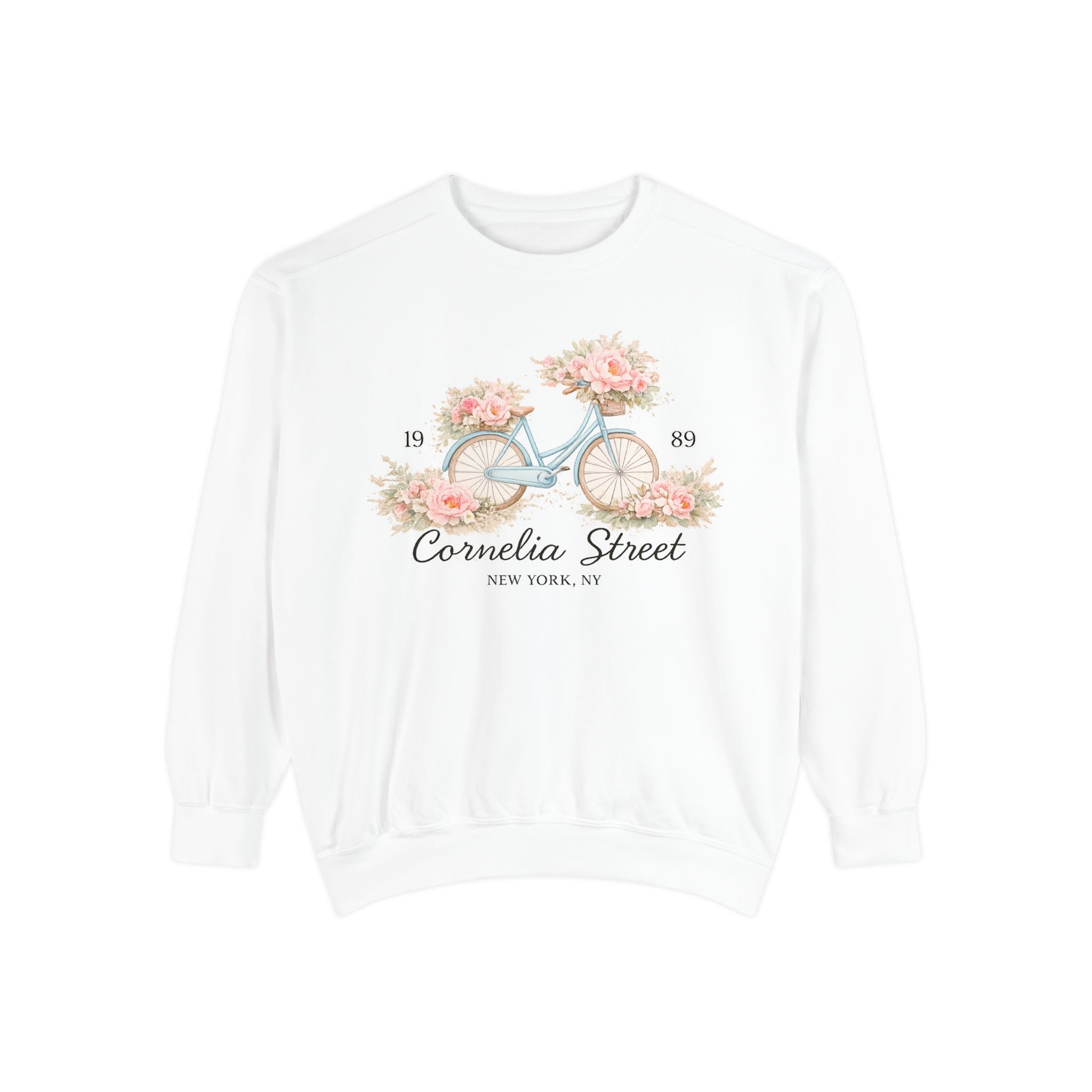 Cornelia Street Vintage Floral Bicycle Sweatshirt – eras Comfort Colors 1566 Butter Crewneck