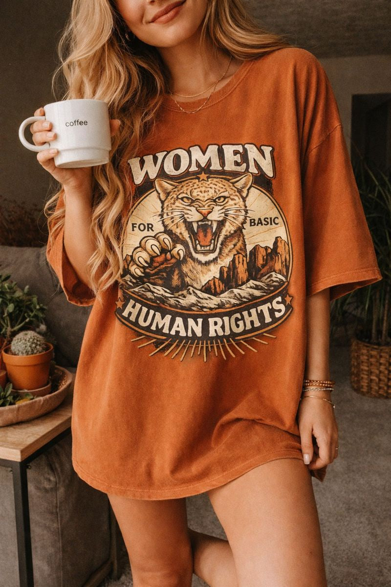 Women For Human Rights Graphic T-Shirt — Empowerment Vintage Cat Design