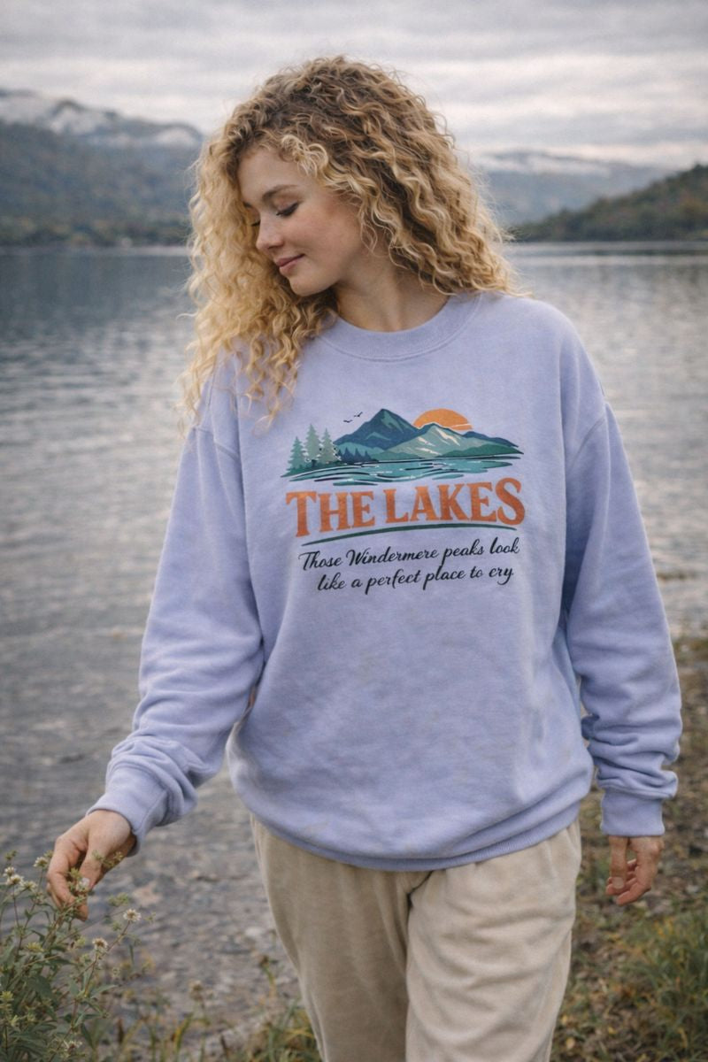 The Lakes Crewneck Sweatshirt — Vintage Mountain & Lake Graphic