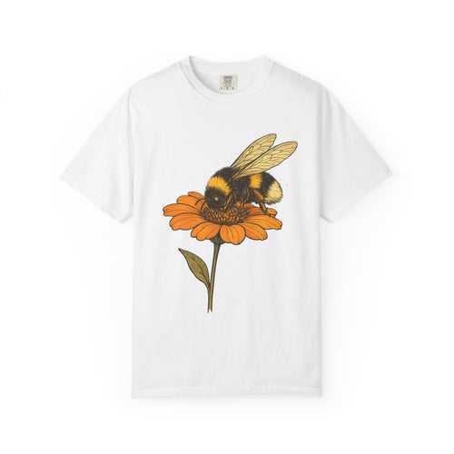 Bee on Orange Flower T-Shirt — Vintage Botanical Pollinator Tee
