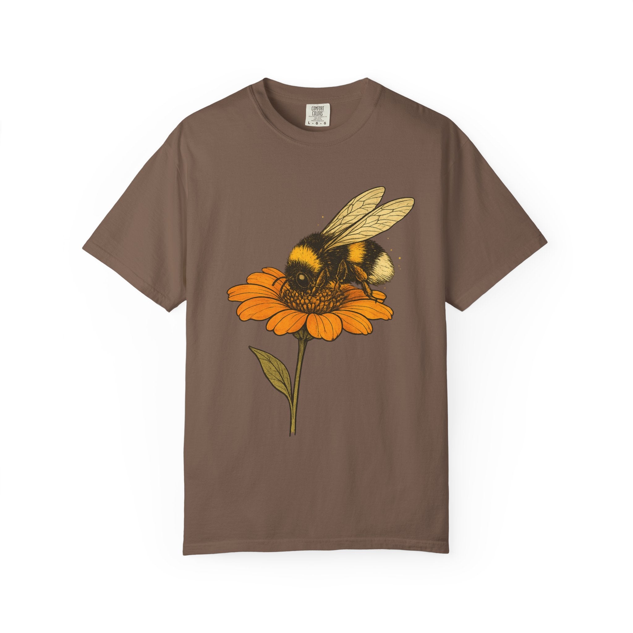 Bee on Orange Flower T-Shirt — Vintage Botanical Pollinator Tee