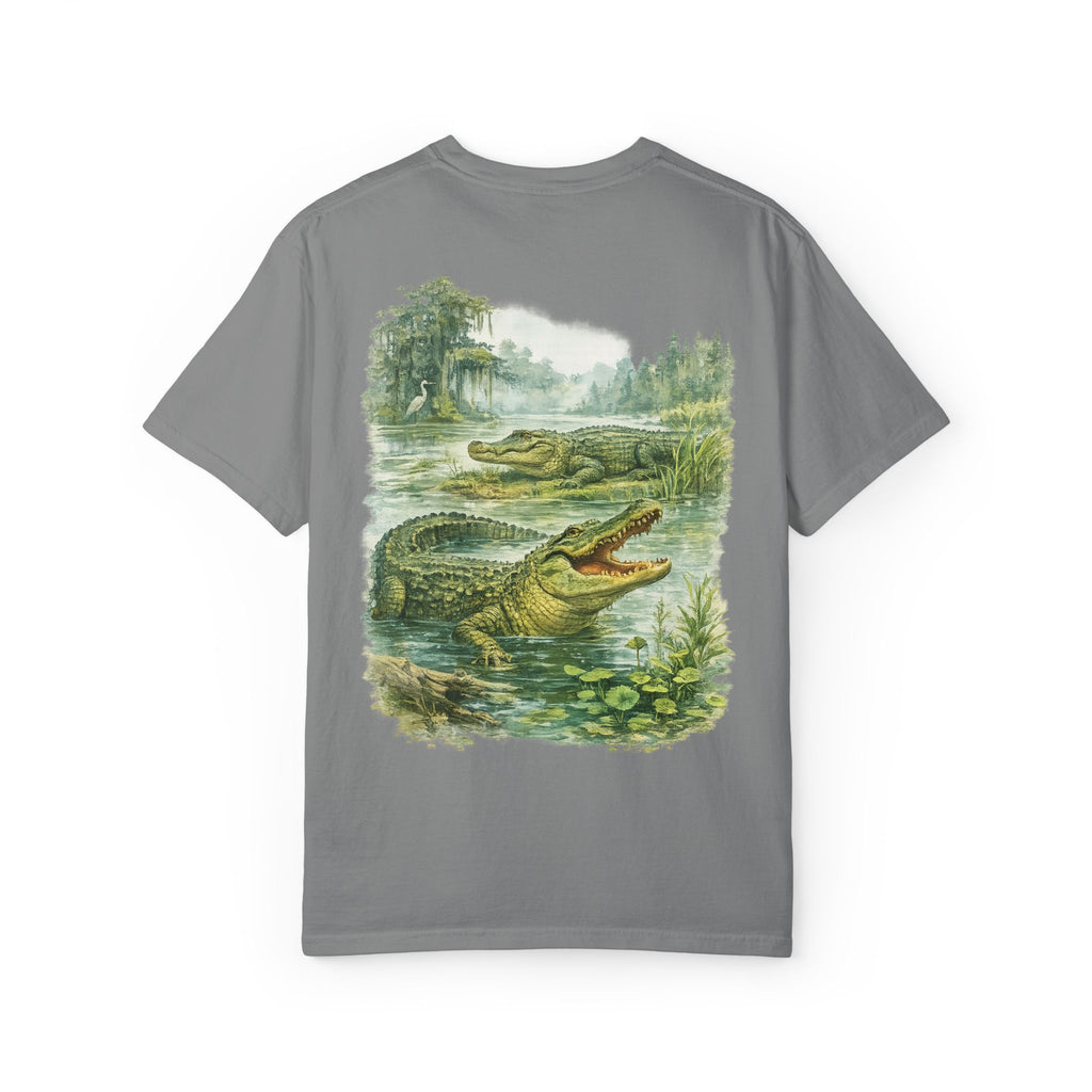 vintage alligator illustration graphic t-shirt flat lay