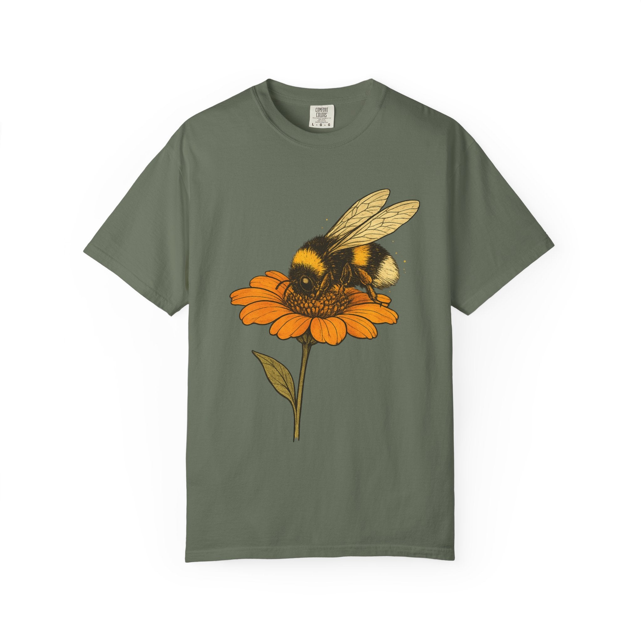 Bee on Orange Flower T-Shirt — Vintage Botanical Pollinator Tee
