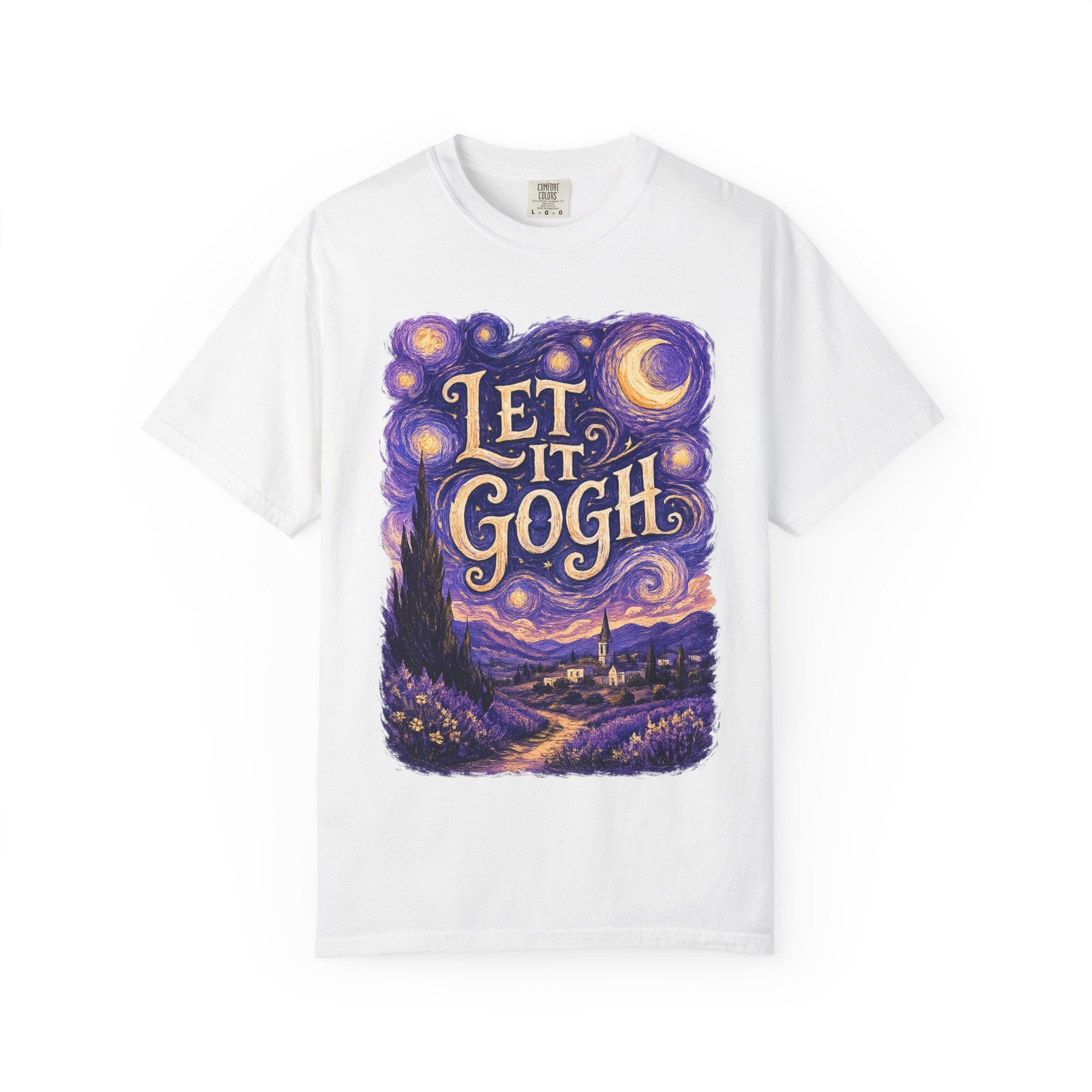 Let It Gogh T-Shirt White - Van Gogh Starry Night Garment Dyed Art Tee