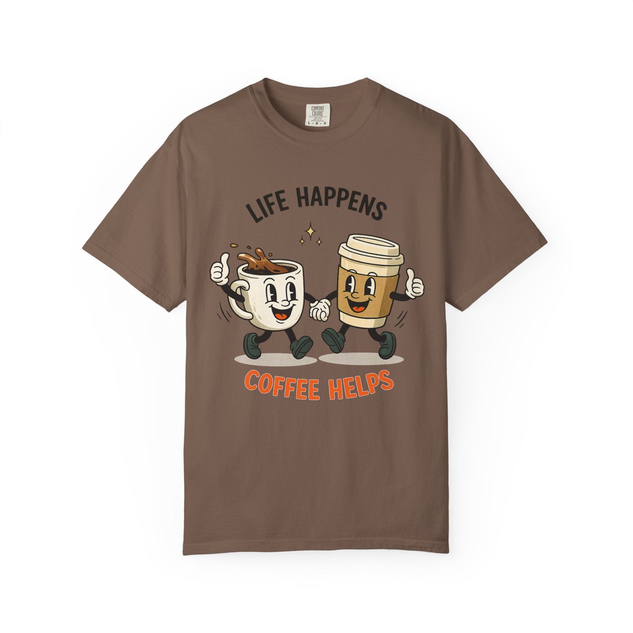 Life Happens Coffee Helps T-Shirt — Retro Coffee Graphic Tee for Women | Gift for Coffee Lovers