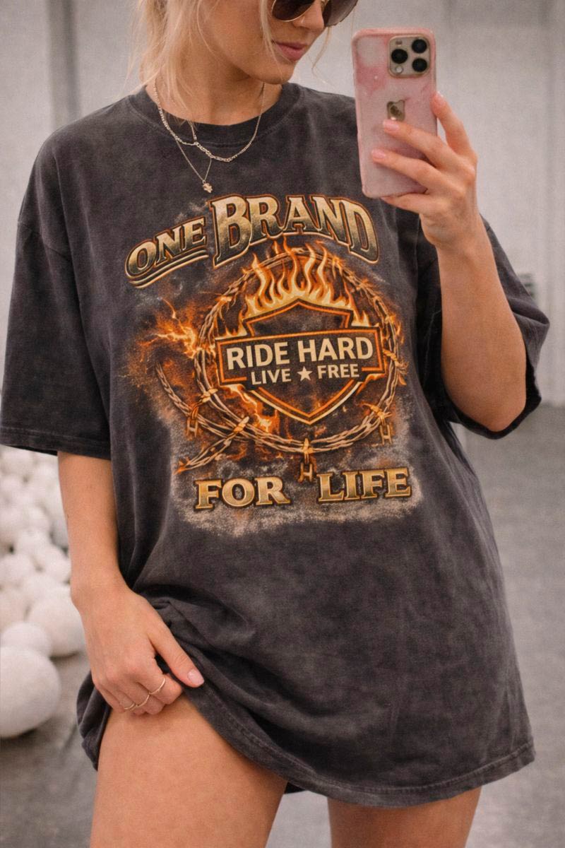 Comfort Colors Pepper vintage graphic tee with motorcycle inspired design
