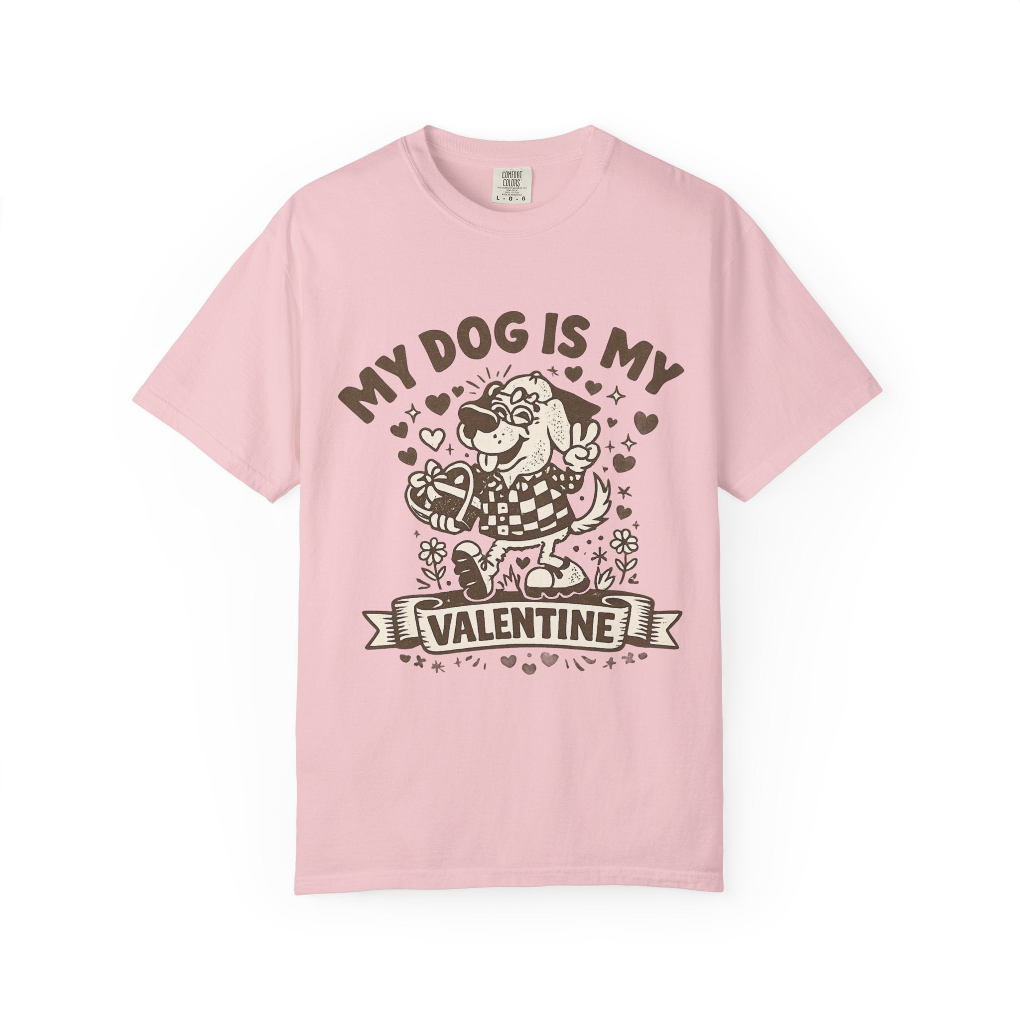dog valentine shirt vintage print detail comfort colors