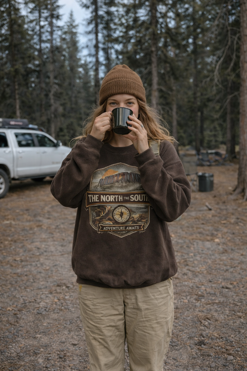 Model wearing The North of the South sweatshirt styled as a granola fits outfit