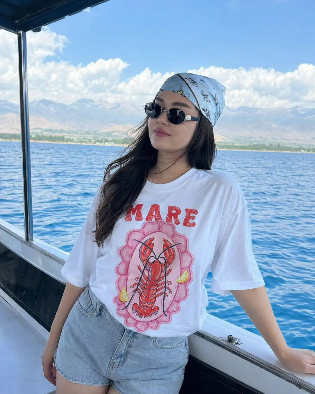 Mare lobster shell tee women summer lifestyle — garment-dyed Comfort Colors coastal graphic shirt