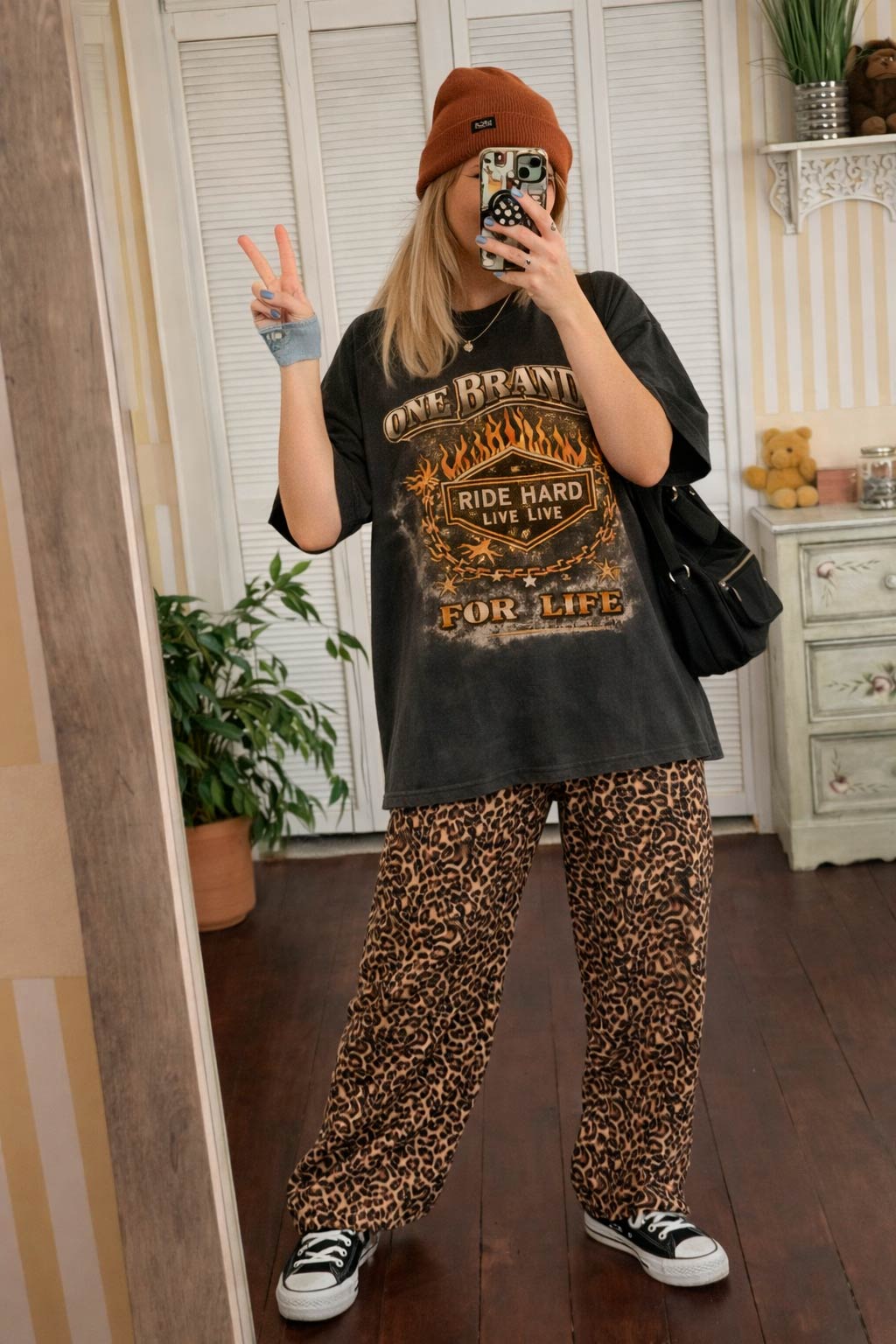 Close up of vintage biker graphic Ride Hard Live Free with distressed texture
