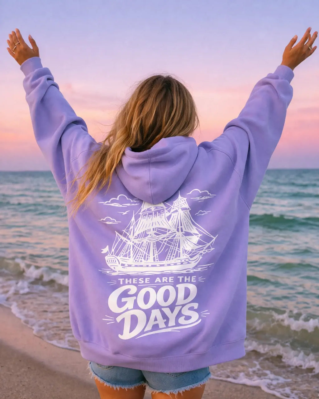 These are the good days hoodie women — Comfort Colors back graphic sailing ship beach lifestyle