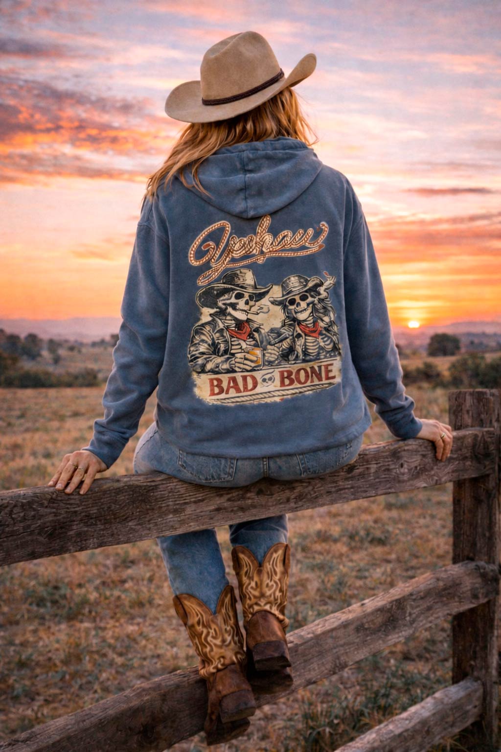 Oversized Comfort Colors cowgirl hoodie with soft vintage finish